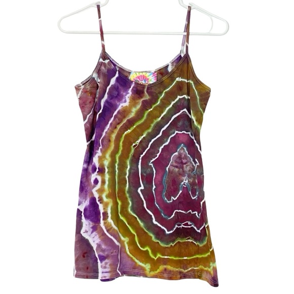 Geode Tie Dye Tank Top Shirt Womens Size Large Medium Y2K Long Torso Handmade - Picture 1 of 7